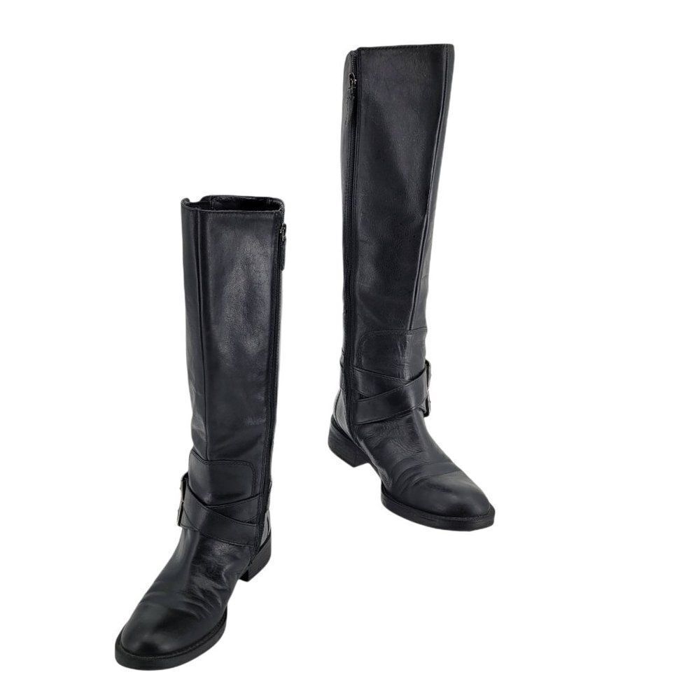 Enzo Angiolini‎ Leather Boots Tall Equestrian Riding Easporty Zip Up Black Sz 7M